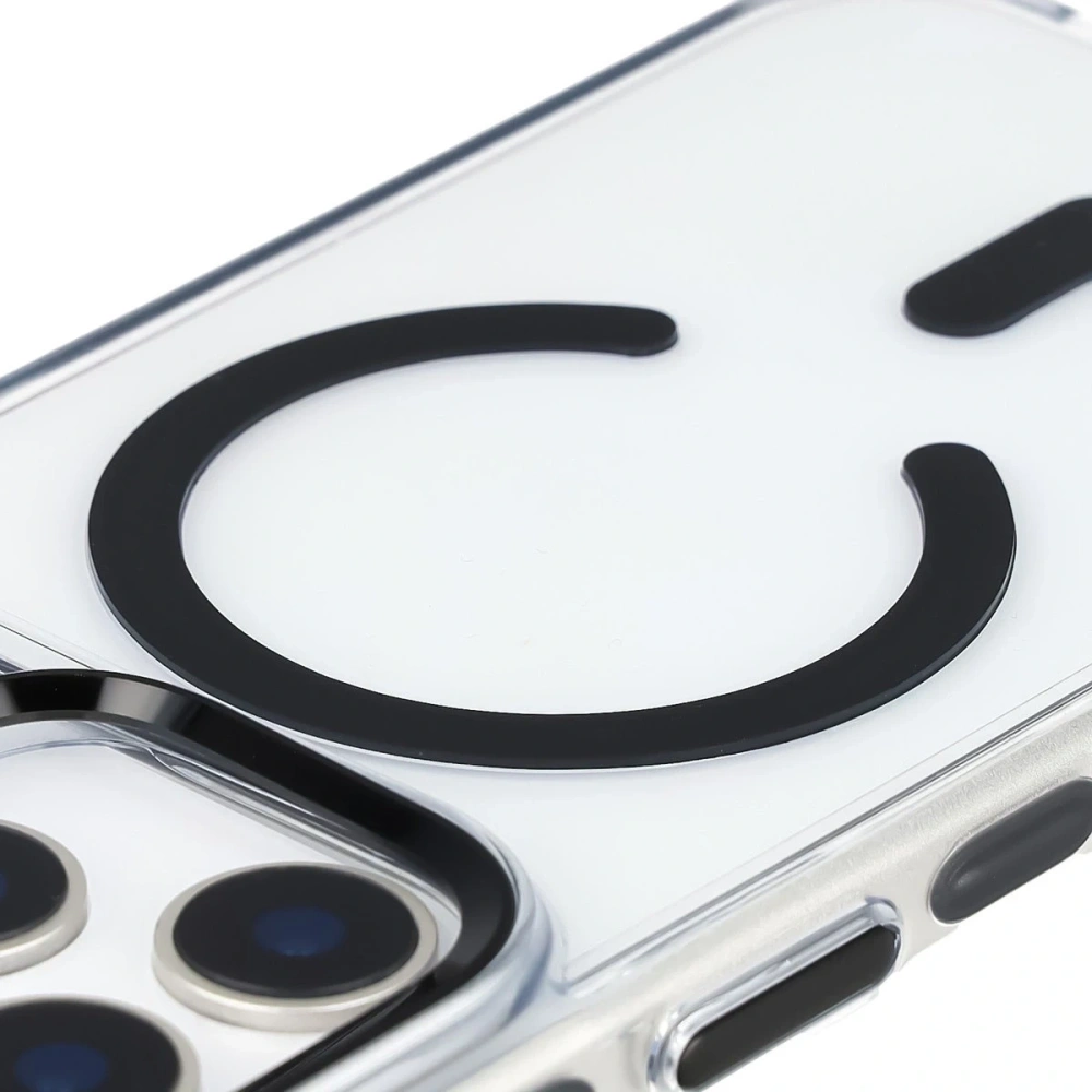 Etui z pierścieniem magnetycznym Bizon Case Marco do Apple iPhone 17 Pro przezroczyste z czarną ramką