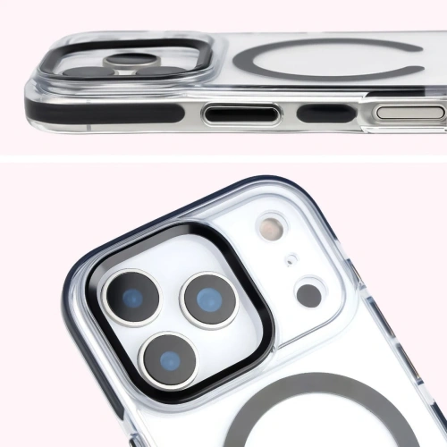 Etui z pierścieniem magnetycznym Bizon Case Marco do Apple iPhone 17 Pro przezroczyste z czarną ramką