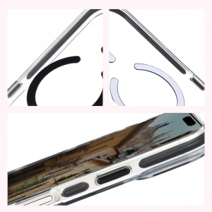 Etui z pierścieniem magnetycznym Bizon Case Marco do Apple iPhone 17 Pro przezroczyste z czarną ramką