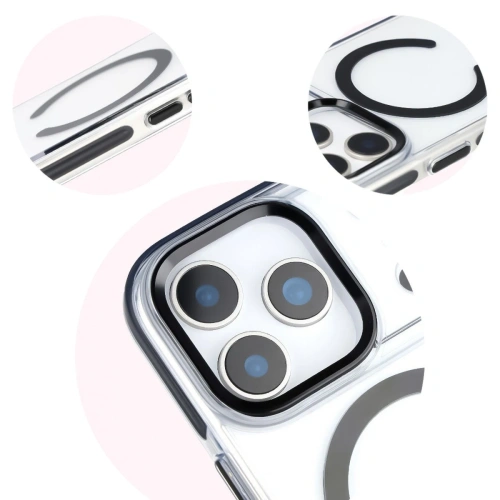 Etui z pierścieniem magnetycznym Bizon Case Marco do Apple iPhone 17 Pro przezroczyste z czarną ramką