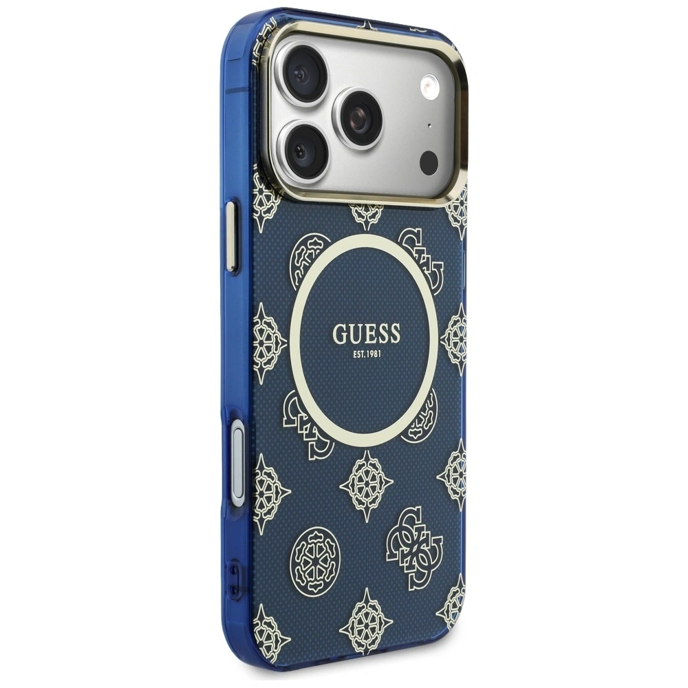 Etui Guess IML Peony Dot MagSafe do Apple iPhone 17 Pro Max niebieski
