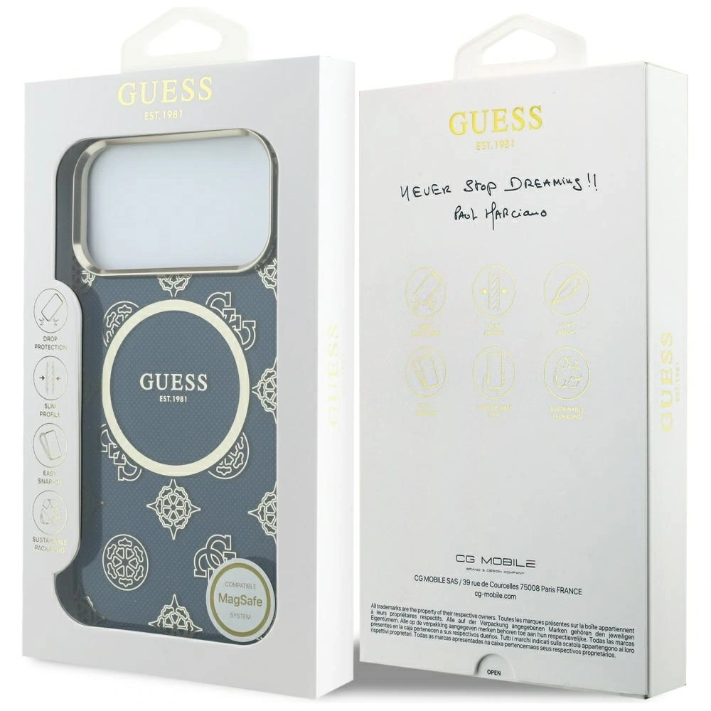 Etui Guess IML Peony Dot MagSafe do Apple iPhone 17 Pro Max niebieski