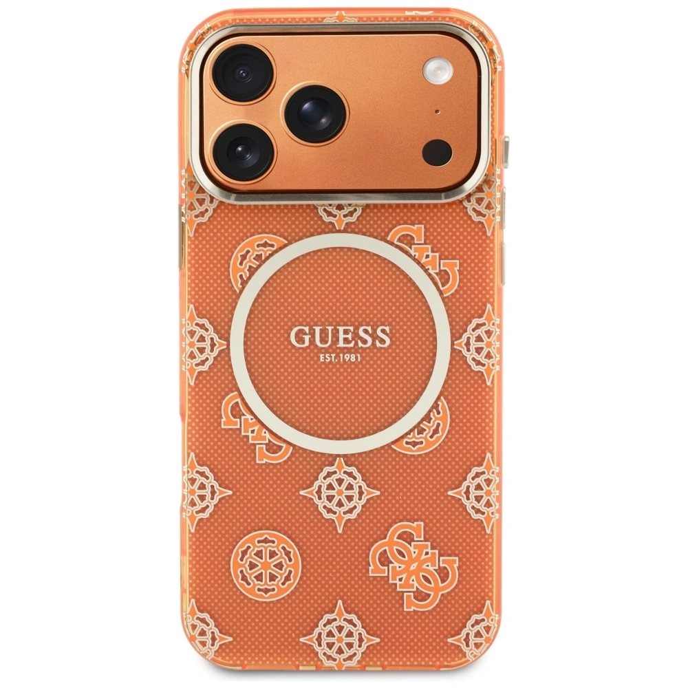 Etui Guess IML Peony Dot MagSafe do Apple iPhone 17 Pro Max pomarańczowy