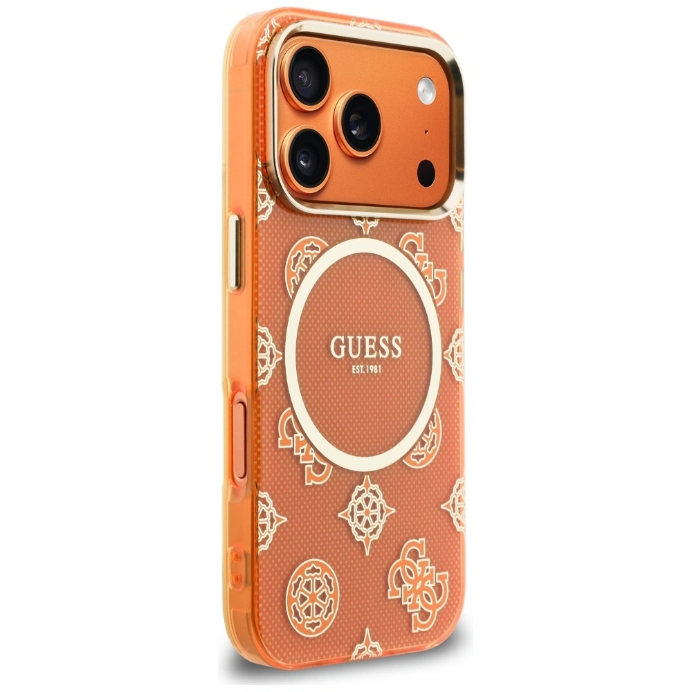 Etui Guess IML Peony Dot MagSafe do Apple iPhone 17 Pro pomarańczowy