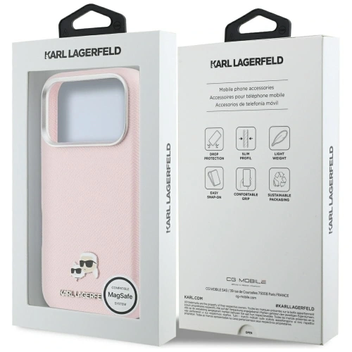 Etui Karl Lagerfeld Karl & Choupette Head Pins Saffiano MagSafe do Apple iPhone 17 Pro różowy