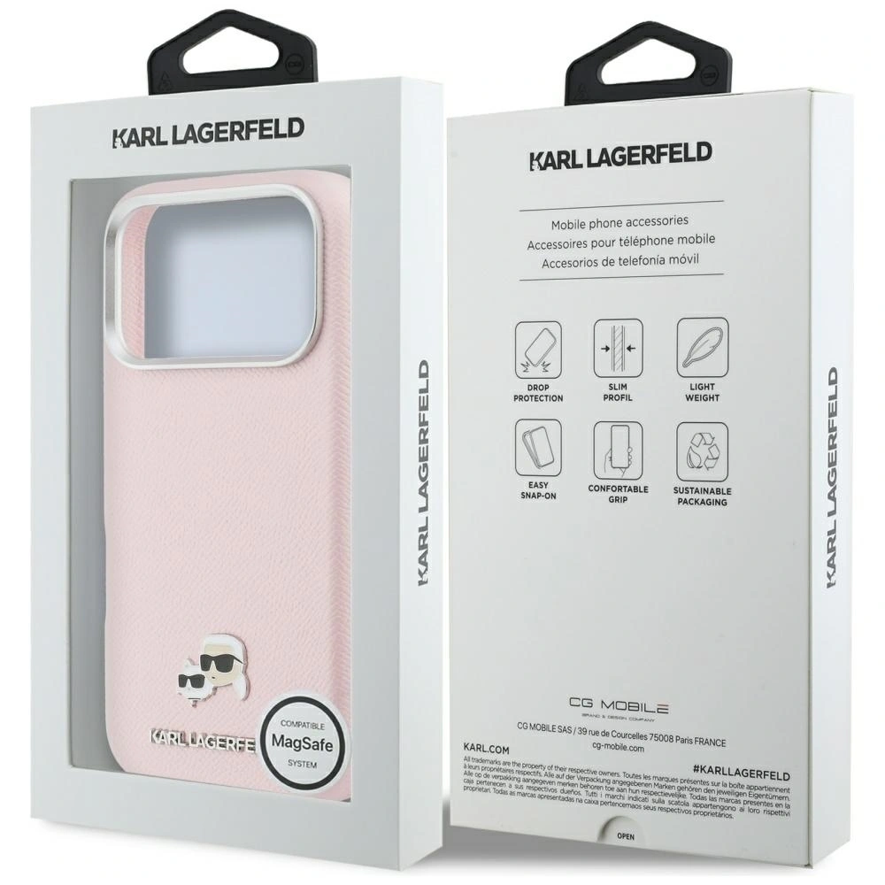Etui Karl Lagerfeld Karl & Choupette Head Pins Saffiano MagSafe do Apple iPhone 17 Pro różowy