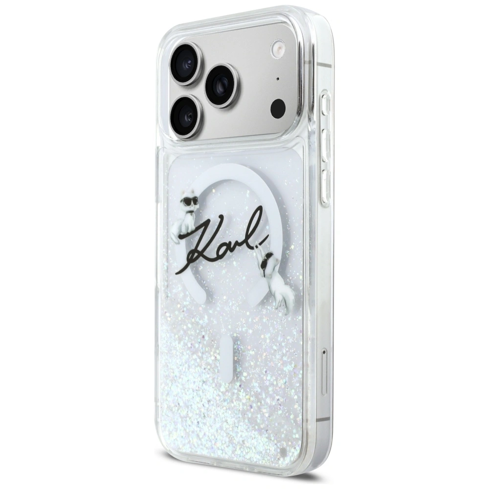 Etui Karl Lagerfeld Liquid Glitter Karl Script Logo MagSafe do Apple iPhone 17 Pro Max przezroczysty