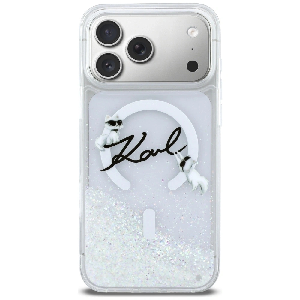 Etui Karl Lagerfeld Liquid Glitter Karl Script Logo MagSafe do Apple iPhone 17 Pro Max przezroczysty