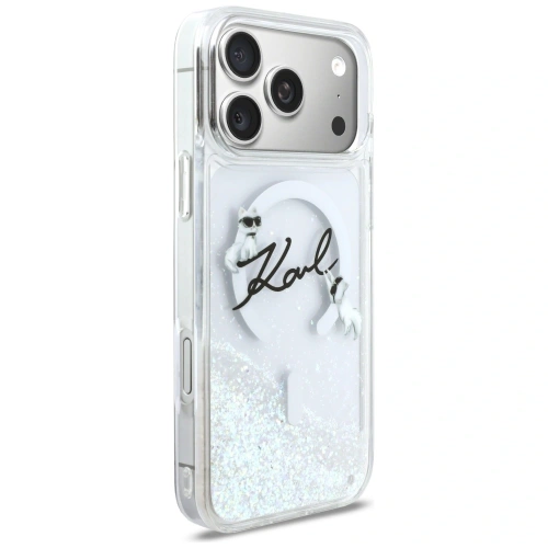 Etui Karl Lagerfeld Liquid Glitter Karl Script Logo MagSafe do Apple iPhone 17 Pro Max przezroczysty