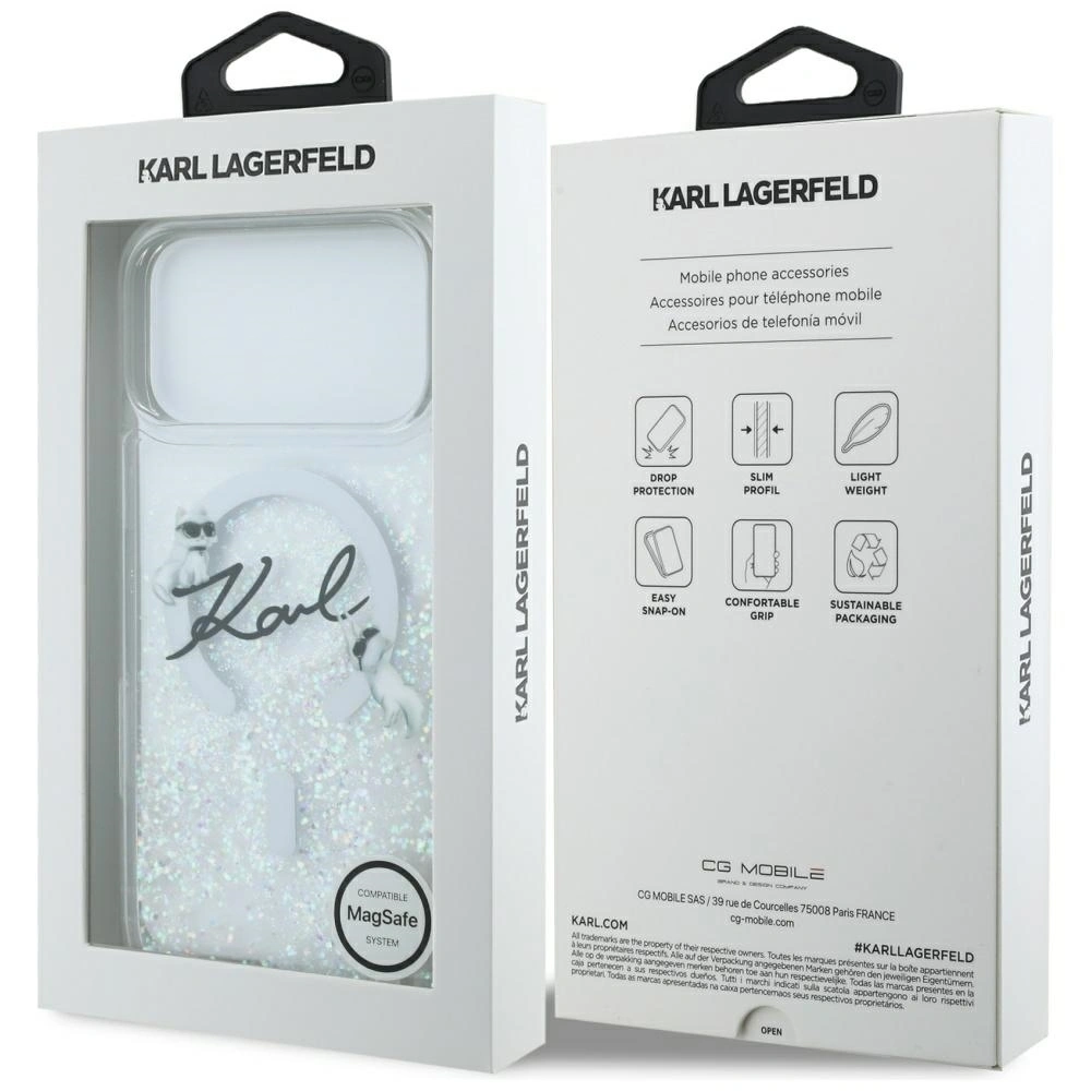 Etui Karl Lagerfeld Liquid Glitter Karl Script Logo MagSafe do Apple iPhone 17 Pro Max przezroczysty