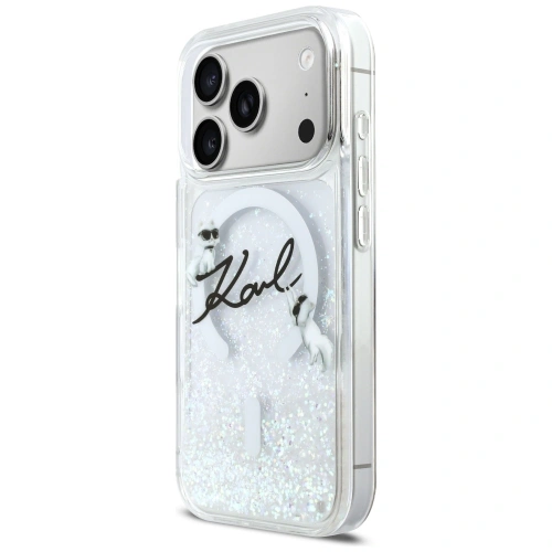 Etui Karl Lagerfeld Liquid Glitter Karl Script Logo MagSafe do Apple iPhone 17 Pro przezroczysty