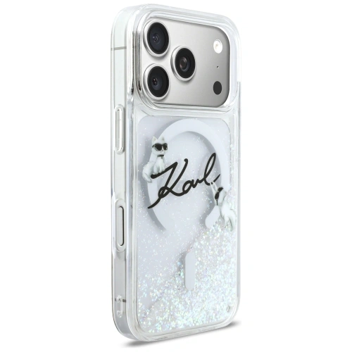 Etui Karl Lagerfeld Liquid Glitter Karl Script Logo MagSafe do Apple iPhone 17 Pro przezroczysty