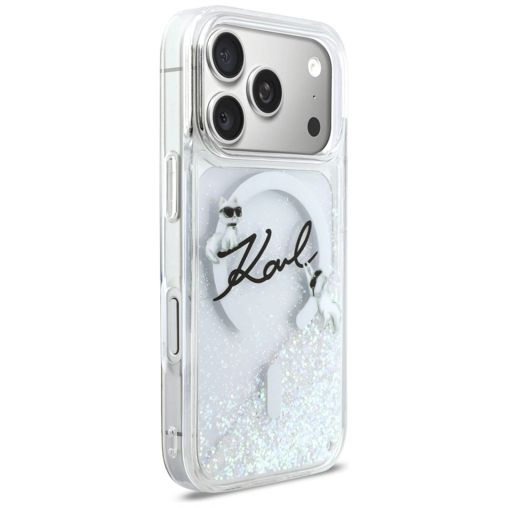 Etui Karl Lagerfeld Liquid Glitter Karl Script Logo MagSafe do Apple iPhone 17 Pro przezroczysty