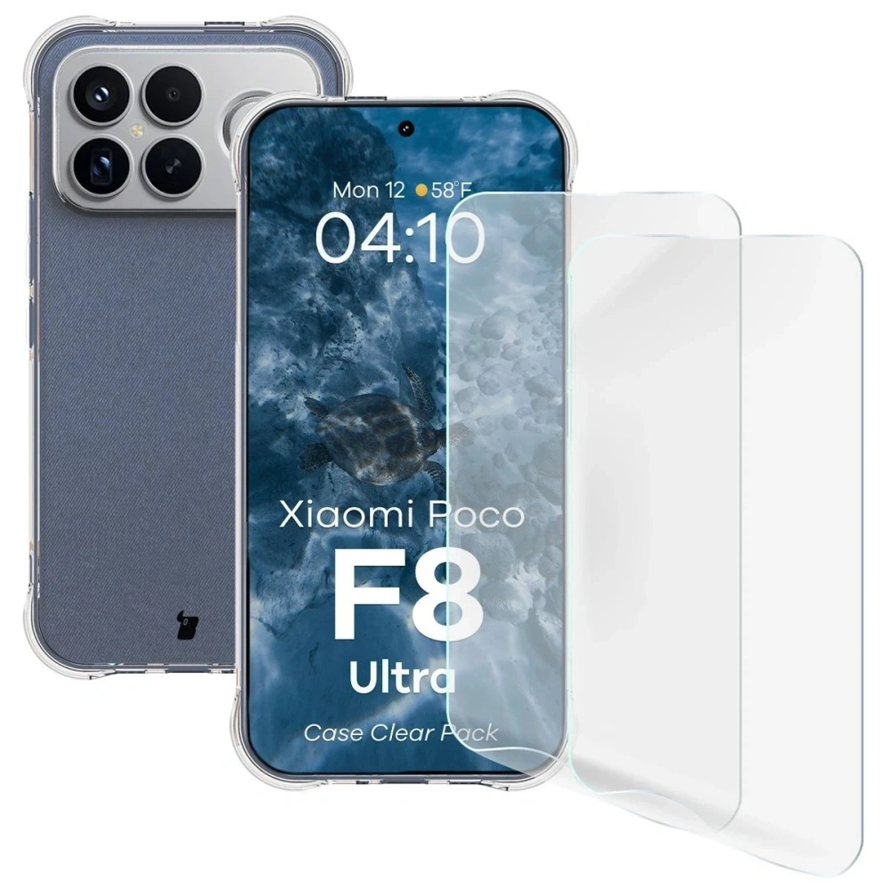 Elastyczne etui + 2x folia na ekran Bizon Case Clear Pack do Xiaomi POCO F8 Ultra