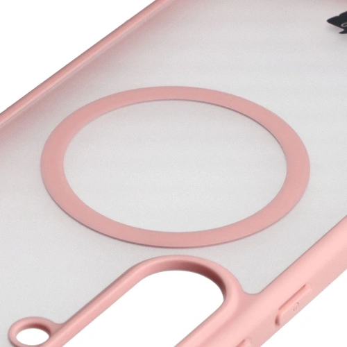 Etui z pierścieniem magnetycznym + szkło hartowane Bizon MatteO Pack do Samsung Galaxy S25 FE przydymione-jasnoróżowe