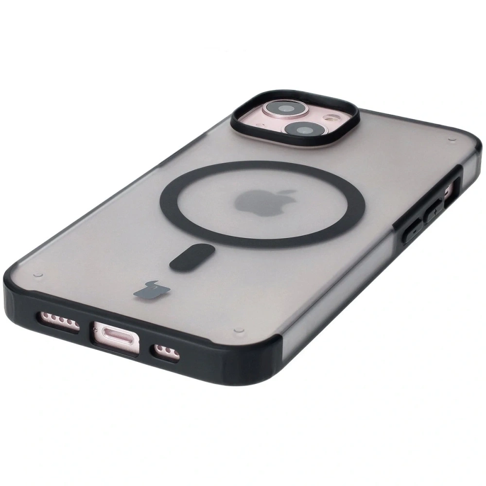 Etui z pierścieniem magnetycznym + szkło hartowane Bizon MatteO Pack do Apple iPhone 14 / 13 przydymione-czarne