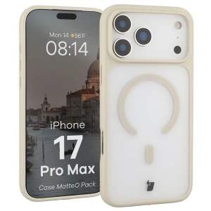Etui z pierścieniem magnetycznym + szkło hartowane Bizon MatteO Pack do Apple iPhone 17 Pro Max przydymione-beżowe