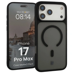 Etui z pierścieniem magnetycznym + szkło hartowane Bizon MatteO Pack do Apple iPhone 17 Pro Max przydymione-czarne