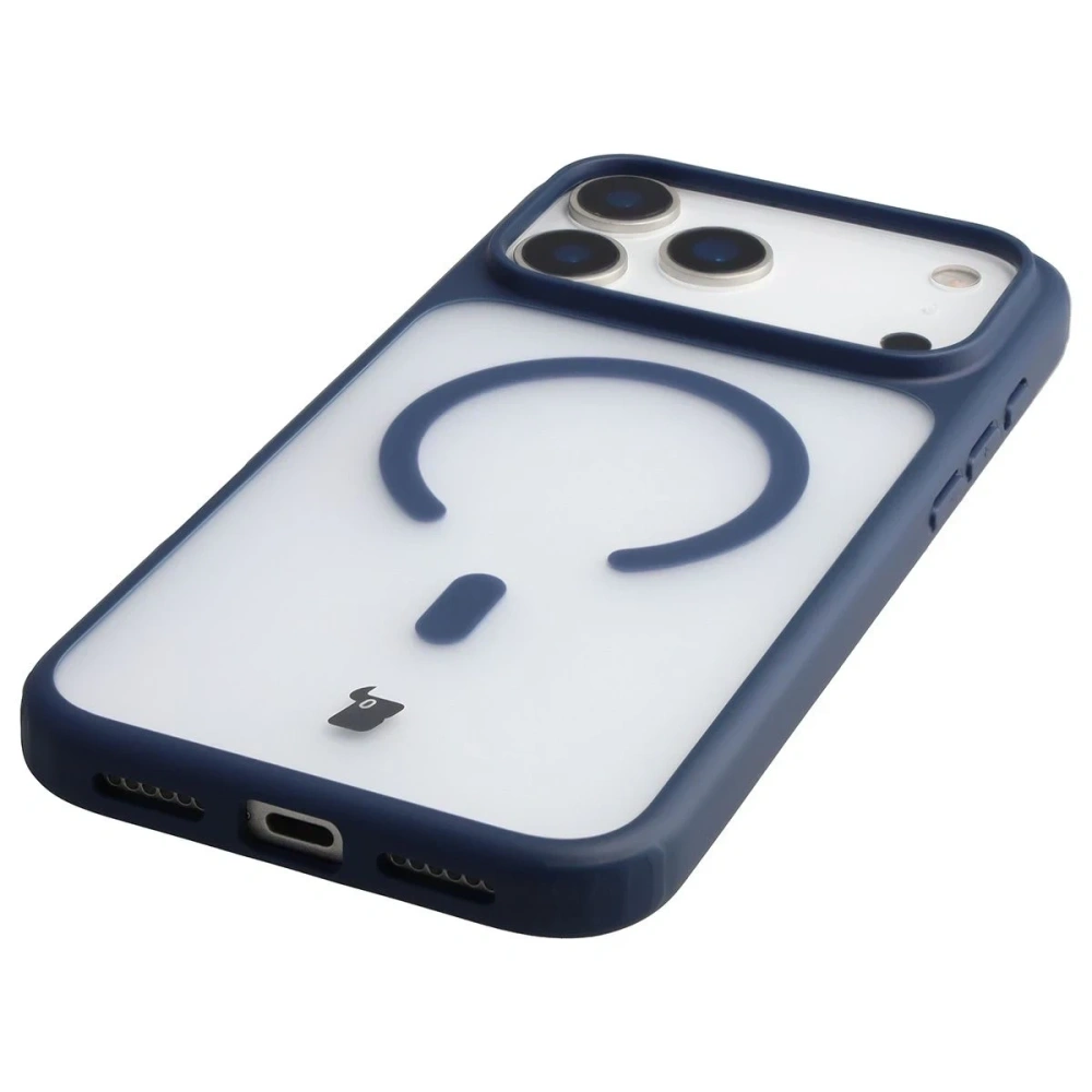 Etui z pierścieniem magnetycznym + szkło hartowane Bizon MatteO Pack do Apple iPhone 17 Pro Max przydymione-granatowe