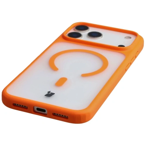 Etui z pierścieniem magnetycznym + szkło hartowane Bizon MatteO Pack do Apple iPhone 17 Pro Max przydymione-pomarańczowe