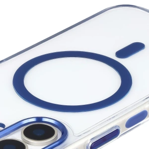 Etui z pierścieniem magnetycznym Bizon Case Marco do Apple iPhone 17 przezroczyste z niebieską ramką
