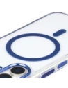 Etui z pierścieniem magnetycznym Bizon Case Marco do Apple iPhone 17 przezroczyste z niebieską ramką