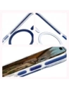 Etui z pierścieniem magnetycznym Bizon Case Marco do Apple iPhone 17 przezroczyste z niebieską ramką
