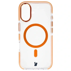 Etui z pierścieniem magnetycznym Bizon Case Marco do Apple iPhone 17 przezroczyste z pomarańczową ramką