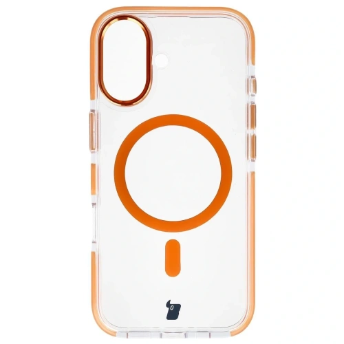Etui z pierścieniem magnetycznym Bizon Case Marco do Apple iPhone 17 przezroczyste z pomarańczową ramką