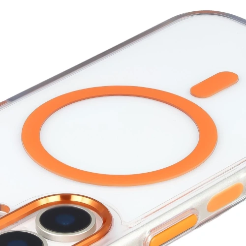 Etui z pierścieniem magnetycznym Bizon Case Marco do Apple iPhone 17 przezroczyste z pomarańczową ramką