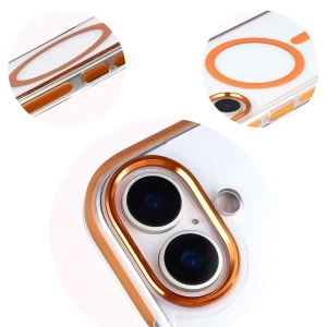 Etui z pierścieniem magnetycznym Bizon Case Marco do Apple iPhone 17 przezroczyste z pomarańczową ramką