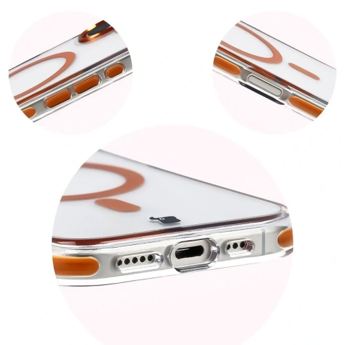 Etui z pierścieniem magnetycznym Bizon Case Marco do Apple iPhone 17 przezroczyste z pomarańczową ramką