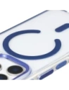 Etui z pierścieniem magnetycznym Bizon Case Marco do Apple iPhone 17 Pro przezroczyste z niebieską ramką