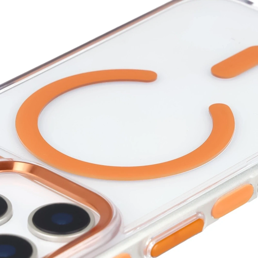 Etui z pierścieniem magnetycznym Bizon Case Marco do Apple iPhone 17 Pro przezroczyste z pomarańczową ramką