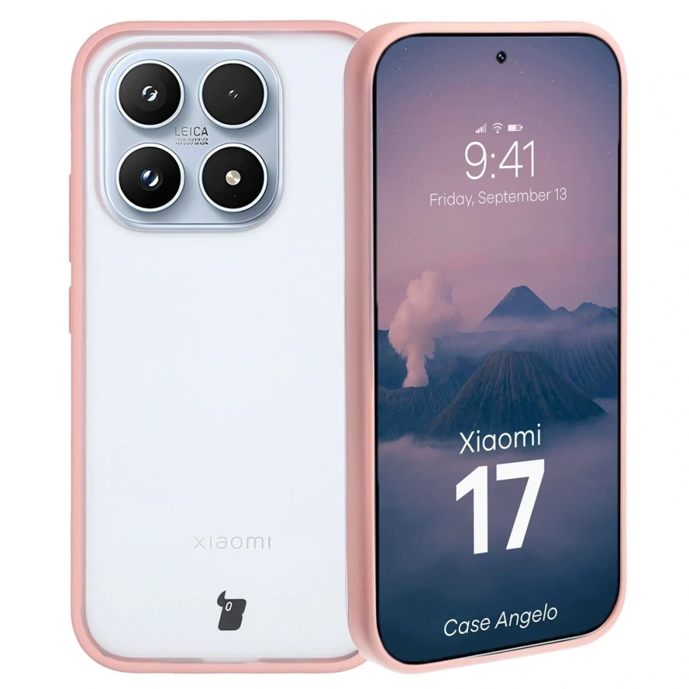 Etui Bizon Case Angelo do Xiaomi 17 półprzezroczyste z jasnoróżową ramką