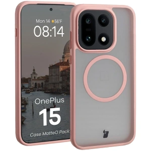 Etui z pierścieniem magnetycznym + szkło hartowane Bizon MatteO Pack do OnePlus 15 przydymione-jasnoróżowe