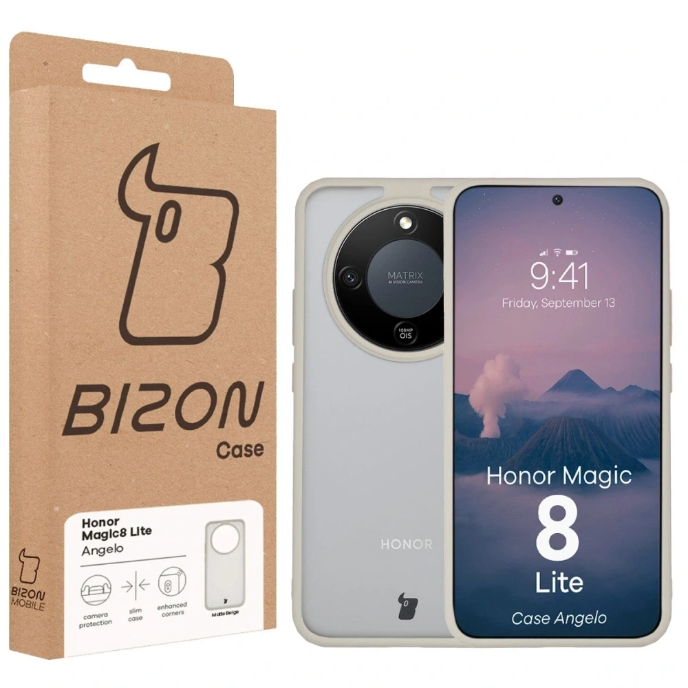 Etui Bizon Case Angelo do Honor Magic8 Lite półprzezroczyste z beżową ramką