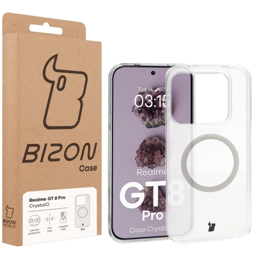 Etui z pierścieniem magnetycznym Bizon Case CrystalO do Realme GT 8 Pro przezroczyste