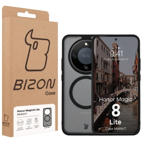 Etui z pierścieniem magnetycznym Bizon Case MatteO do Honor Magic8 Lite przydymione-czarne