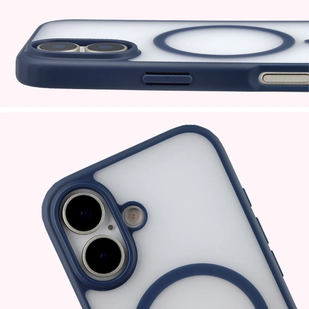 Etui z pierścieniem magnetycznym + szkło hartowane Bizon MatteO Pack do Apple iPhone 17 przydymione-granatowe