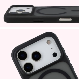 Etui z pierścieniem magnetycznym + szkło hartowane Bizon MatteO Pack do Apple iPhone 17 Pro przydymione-czarne