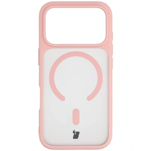 Etui z pierścieniem magnetycznym + szkło hartowane Bizon MatteO Pack do Apple iPhone 17 Pro przydymione-jasnoróżowe