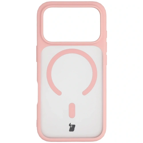 Etui z pierścieniem magnetycznym + szkło hartowane Bizon MatteO Pack do Apple iPhone 17 Pro przydymione-jasnoróżowe