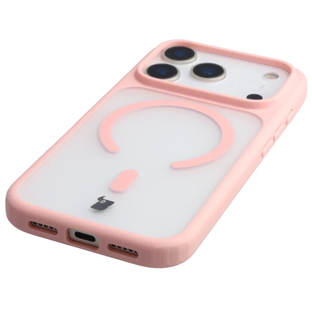 Etui z pierścieniem magnetycznym + szkło hartowane Bizon MatteO Pack do Apple iPhone 17 Pro przydymione-jasnoróżowe