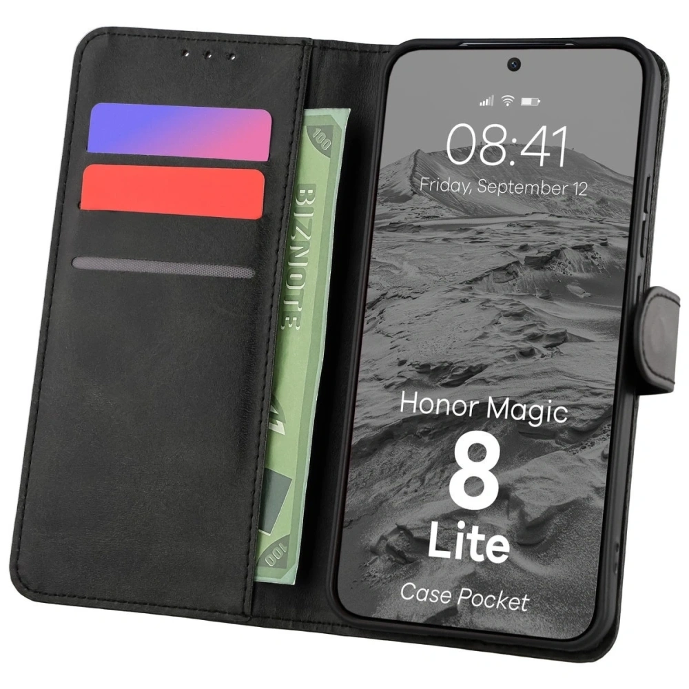 Etui z klapką Bizon Case Pocket do Honor Magic8 Lite czarne