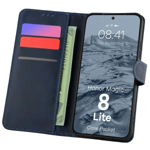 Etui z klapką Bizon Case Pocket do Honor Magic8 Lite granatowe