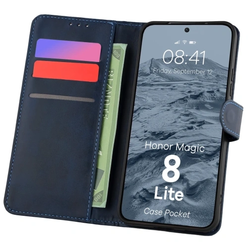Etui z klapką Bizon Case Pocket do Honor Magic8 Lite granatowe