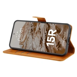 Etui z klapką Bizon Case Pocket do OnePlus 15R brązowe