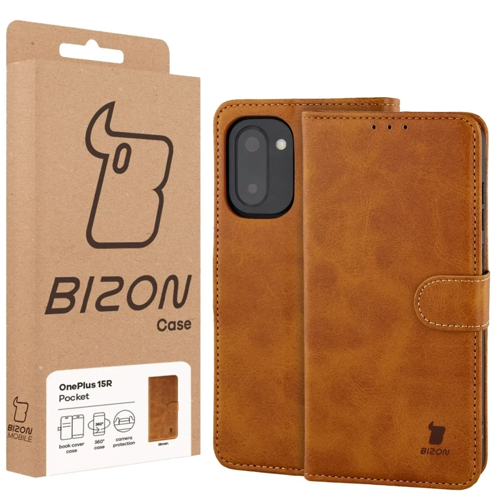 Etui z klapką Bizon Case Pocket do OnePlus 15R brązowe