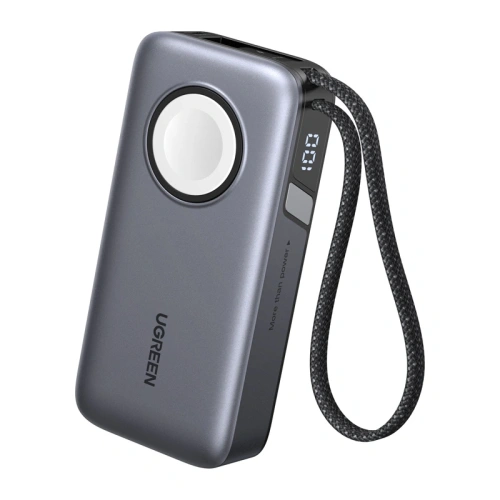 Powerbank 10000mAh UGREEN PB527 30W wbudowany kabel USB-C oraz ładowarka magnetyczna do Apple Watch (szary)